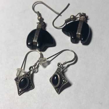 Sterling and onyx lot of sterling earrings two pa… - image 1