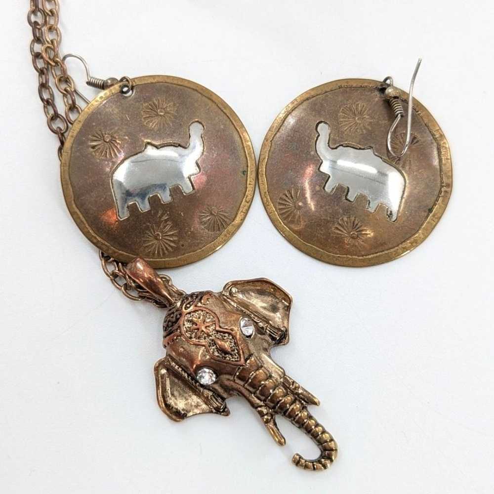 Vintage Elephant Bronze Silver Jewelry Necklace B… - image 2