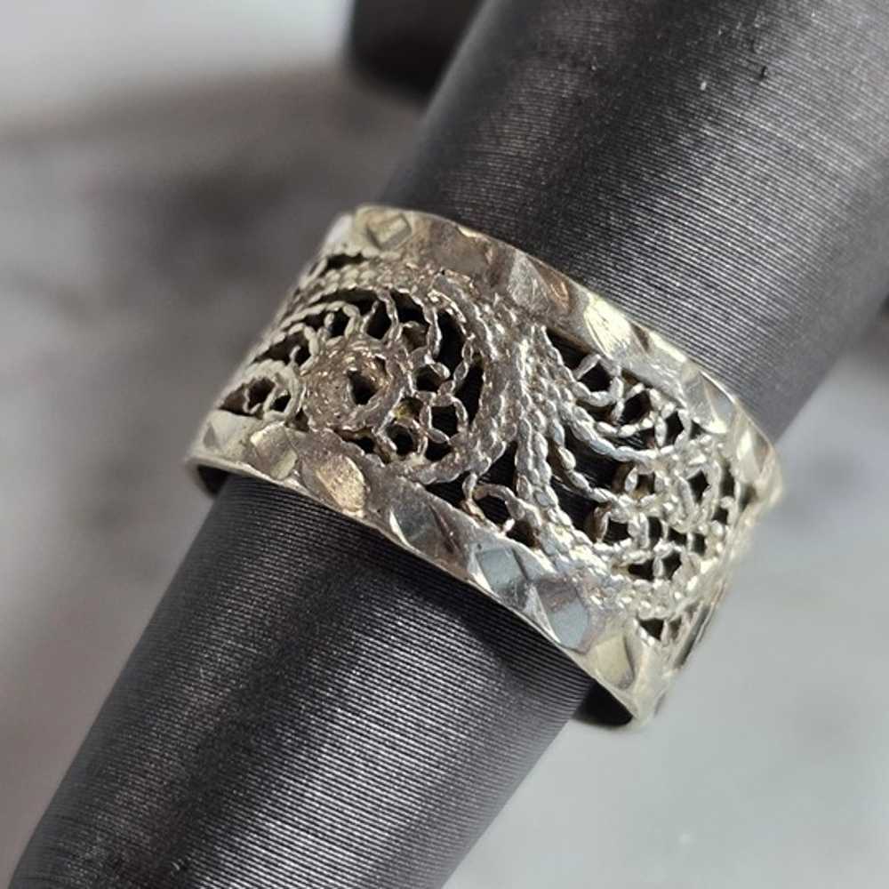 Womens Vintage Estate Sterling Silver Filigree Ri… - image 1