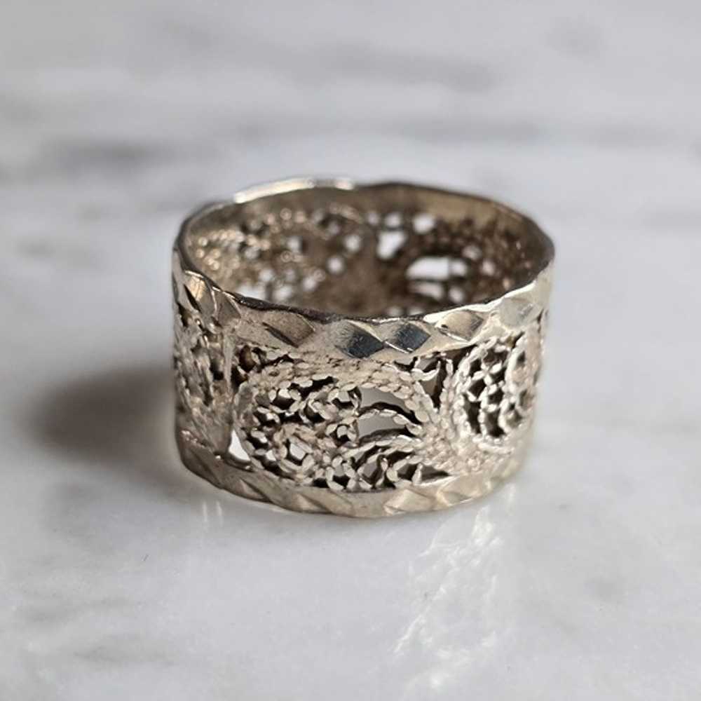 Womens Vintage Estate Sterling Silver Filigree Ri… - image 3