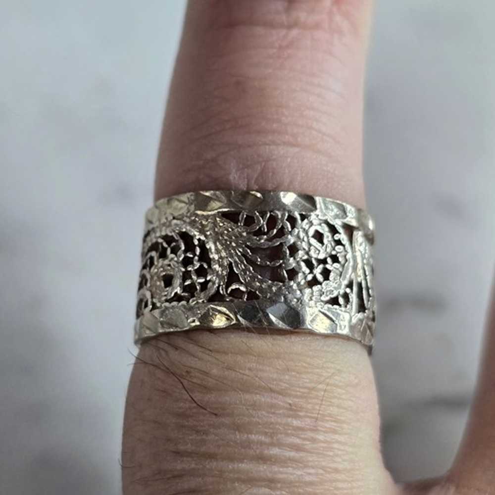 Womens Vintage Estate Sterling Silver Filigree Ri… - image 4