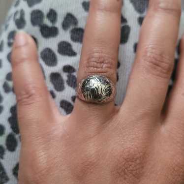 Antique Etched Dome Sterling Silver Ring