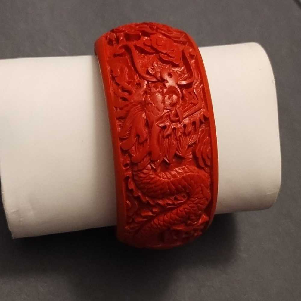 Vintage carved dragon cinnabar bracelet EUC - image 1