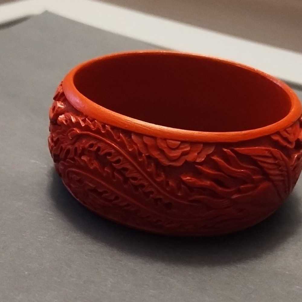 Vintage carved dragon cinnabar bracelet EUC - image 2