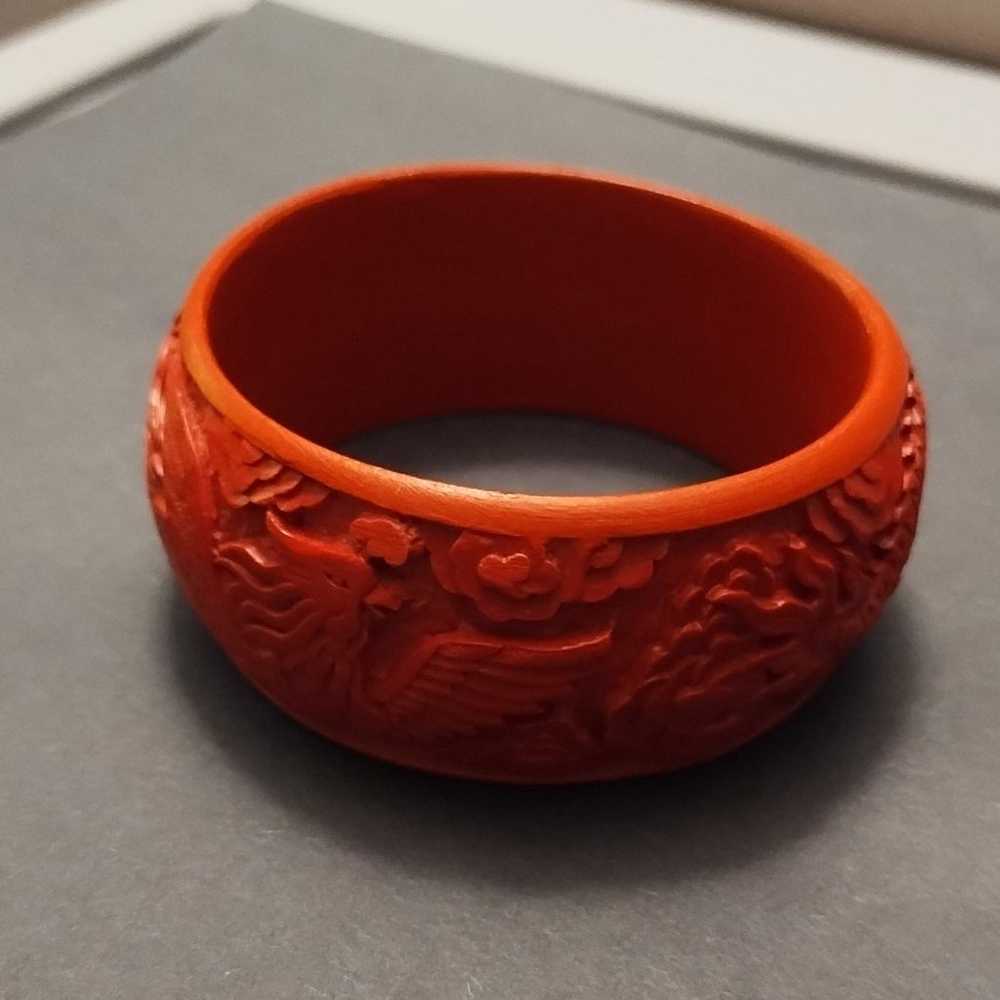 Vintage carved dragon cinnabar bracelet EUC - image 3