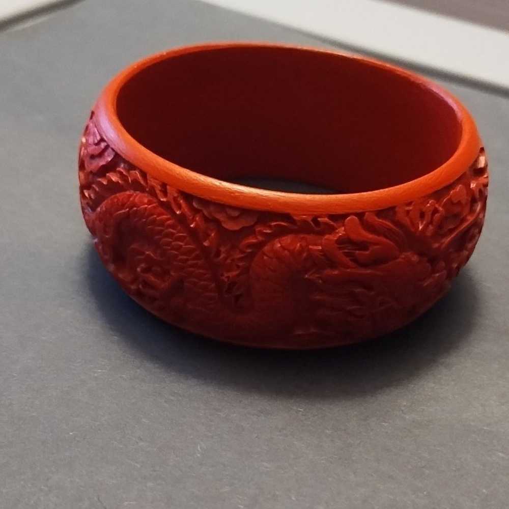 Vintage carved dragon cinnabar bracelet EUC - image 4