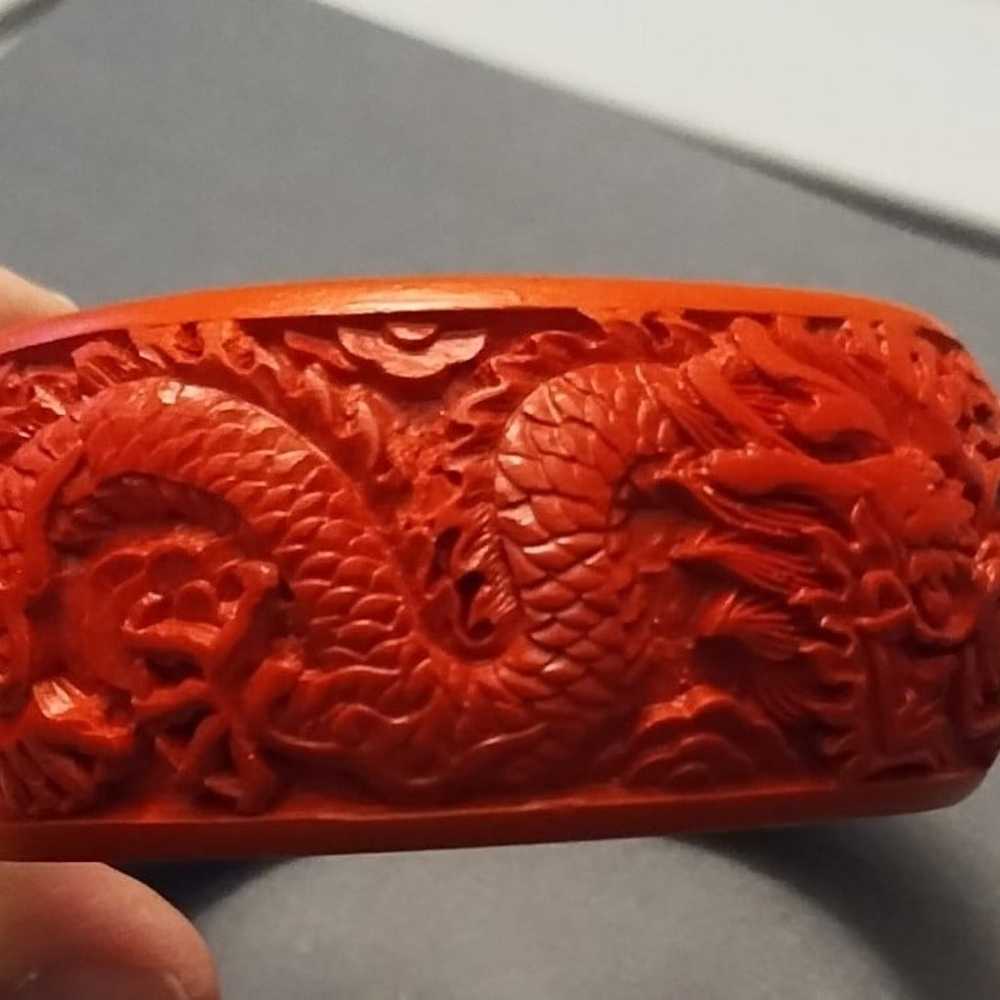 Vintage carved dragon cinnabar bracelet EUC - image 5