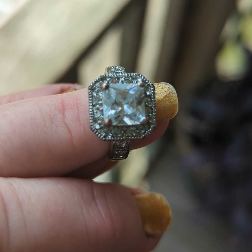 Vintage 1960's large Square cut Crystal ring - image 7