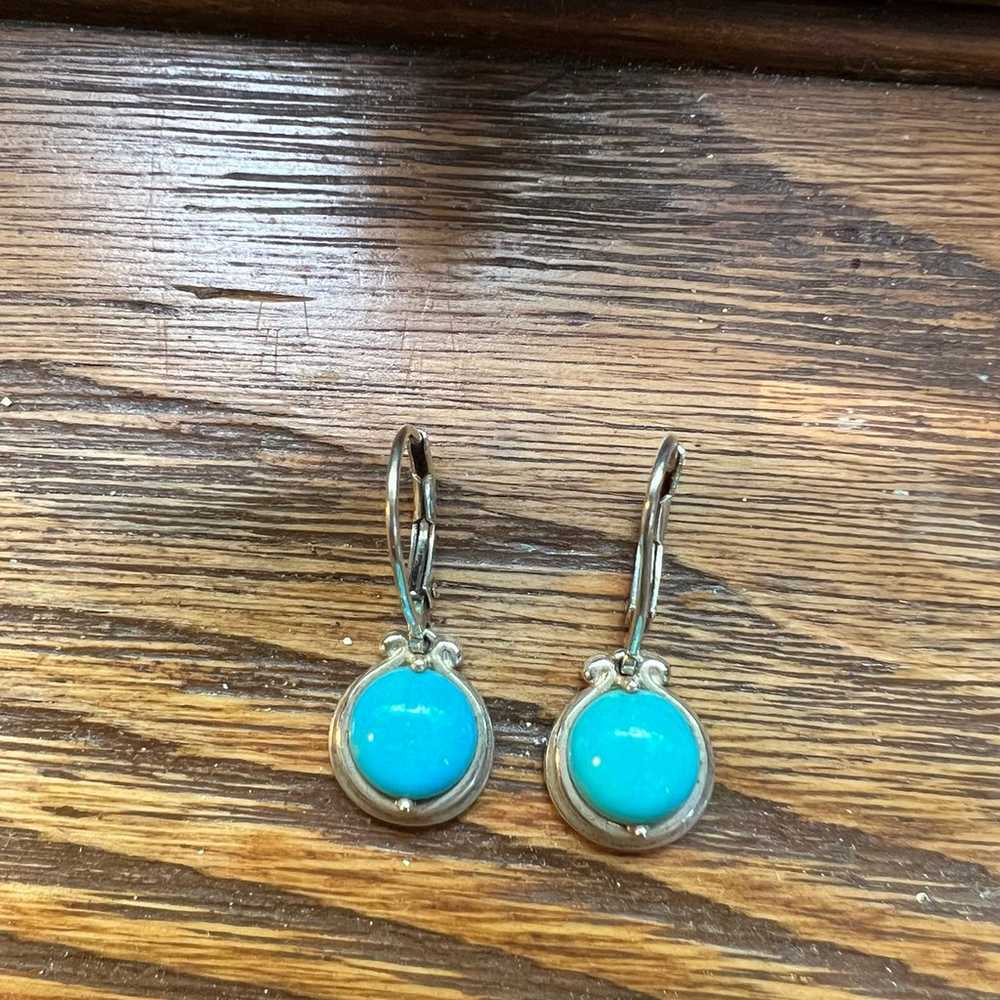 Sterling Round Turquoise Dangle Earrings - image 10