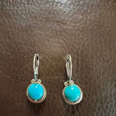 Sterling Round Turquoise Dangle Earrings - image 1