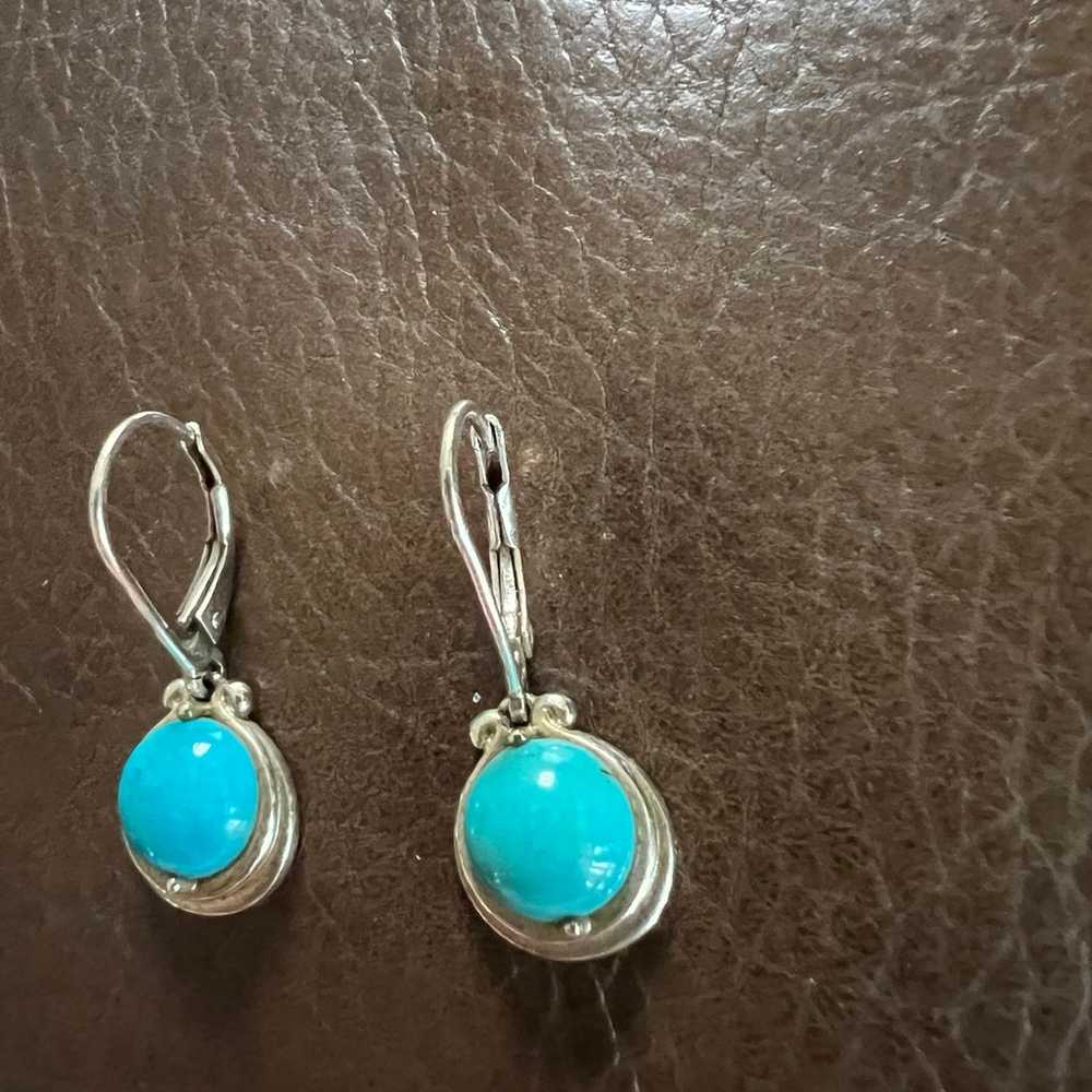 Sterling Round Turquoise Dangle Earrings - image 2