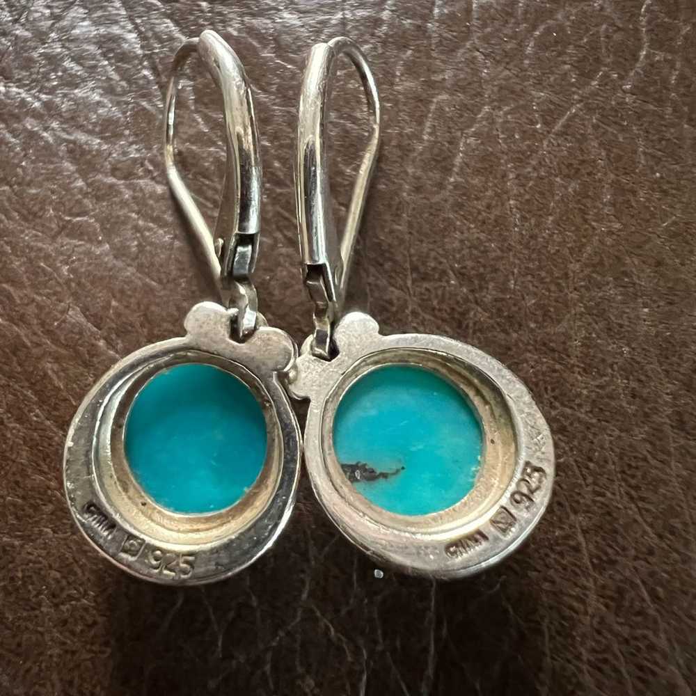 Sterling Round Turquoise Dangle Earrings - image 3