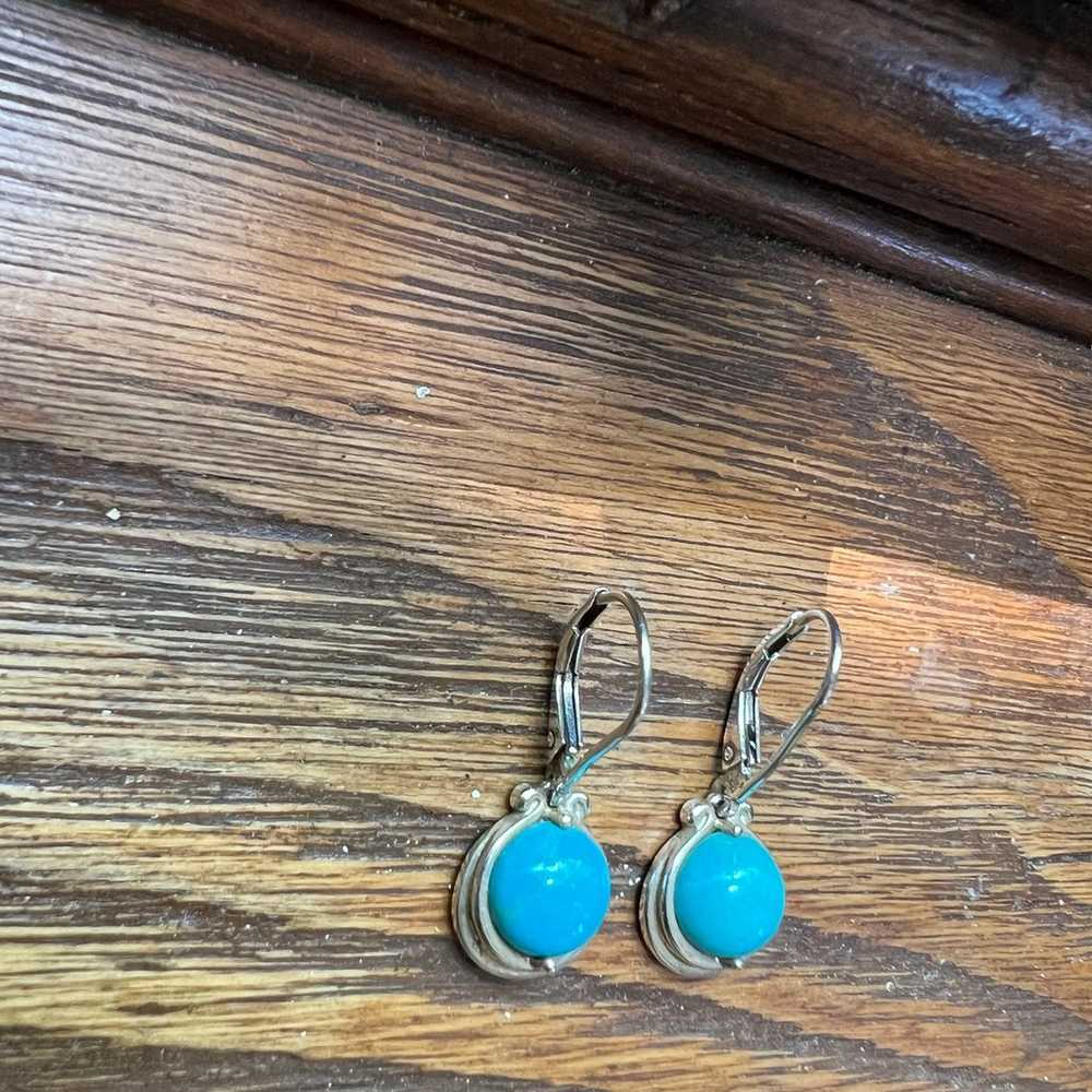 Sterling Round Turquoise Dangle Earrings - image 6