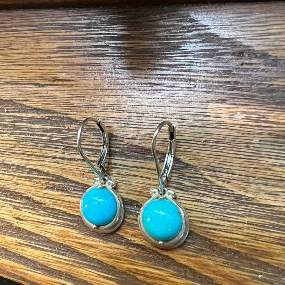 Sterling Round Turquoise Dangle Earrings - image 7