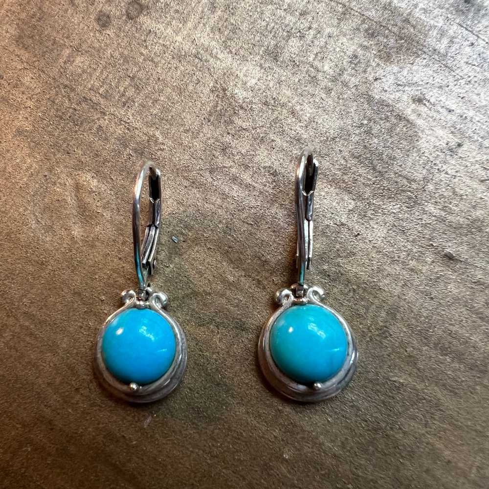 Sterling Round Turquoise Dangle Earrings - image 8