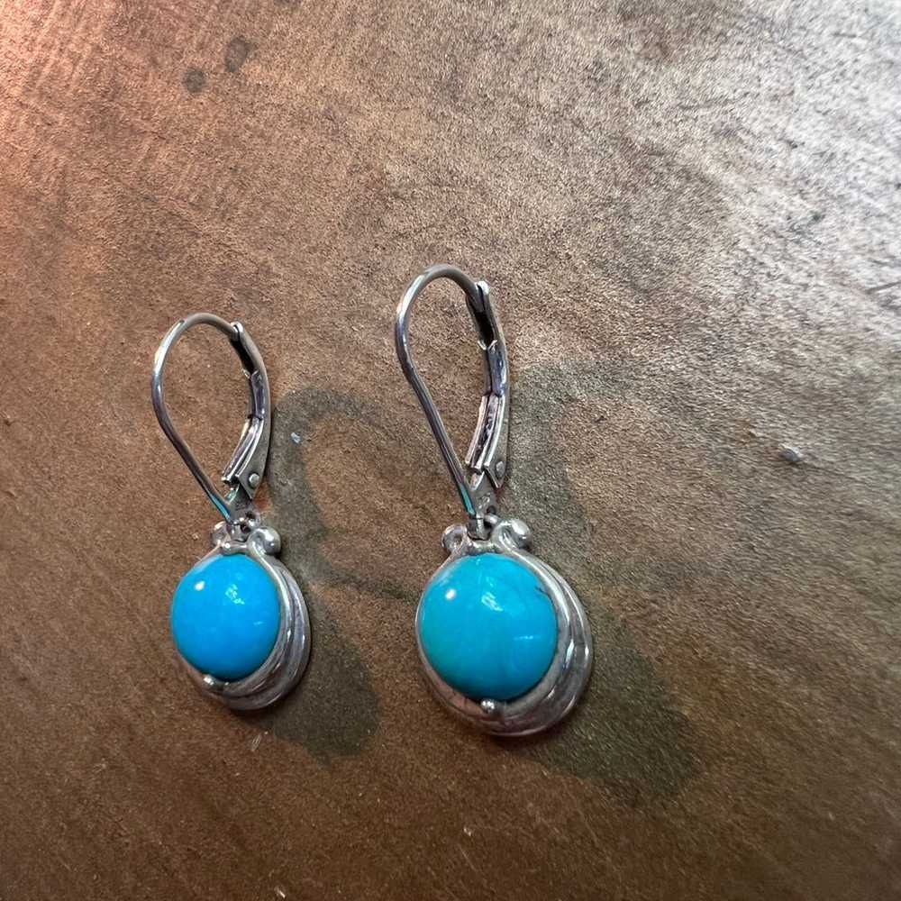 Sterling Round Turquoise Dangle Earrings - image 9