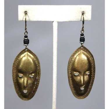 Vintage Brass African style mask earrings - image 1