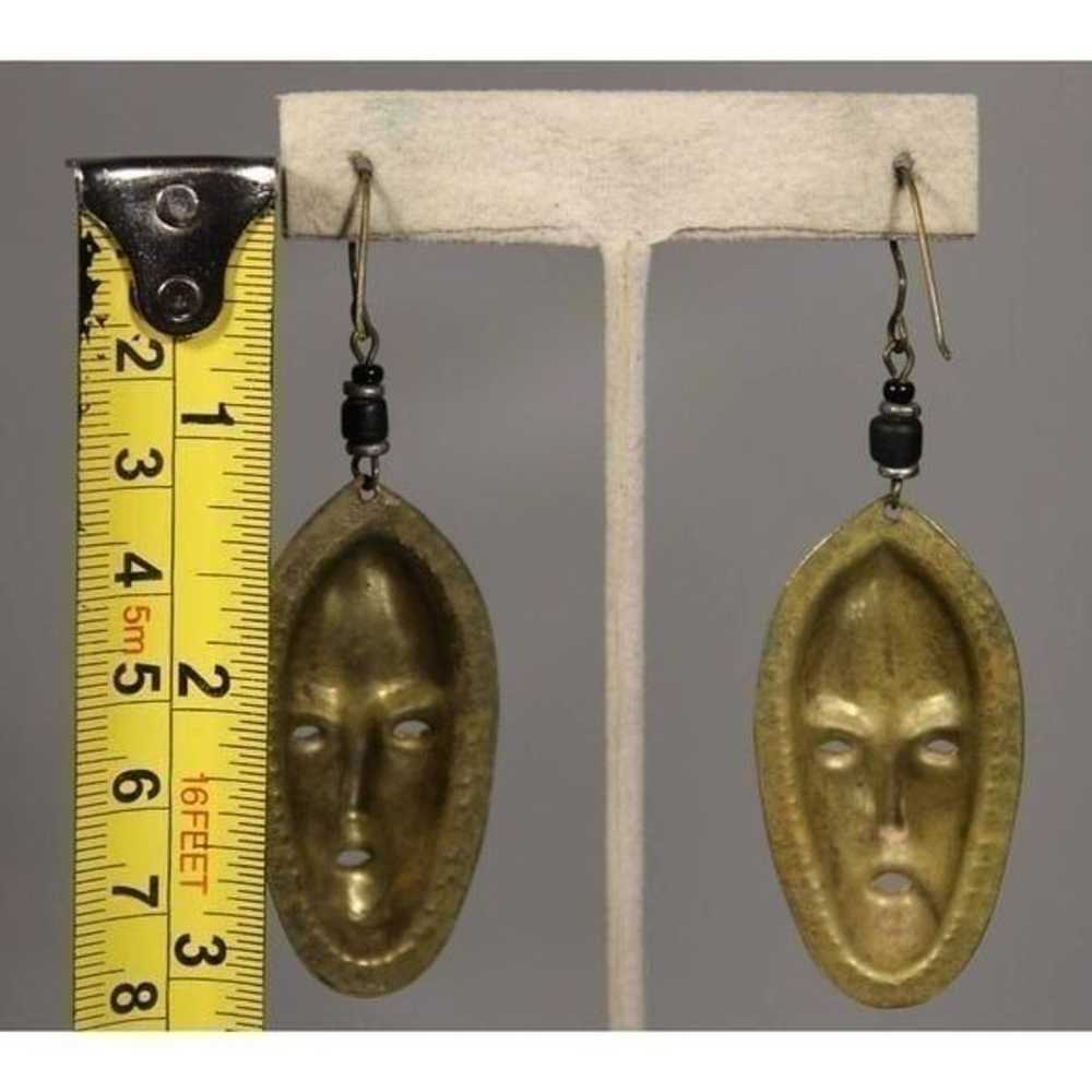 Vintage Brass African style mask earrings - image 2