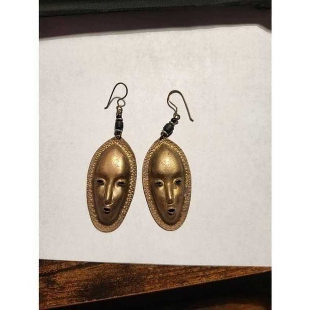 Vintage Brass African style mask earrings - image 4