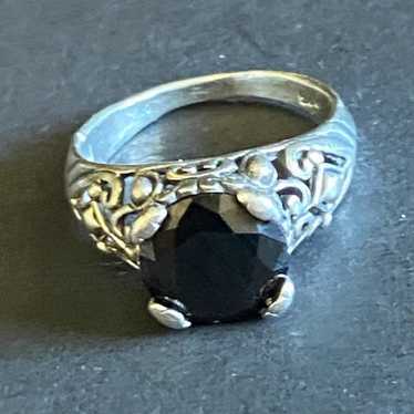 Vintage Sterling Silver Ornate Black Onyx Ring - image 1