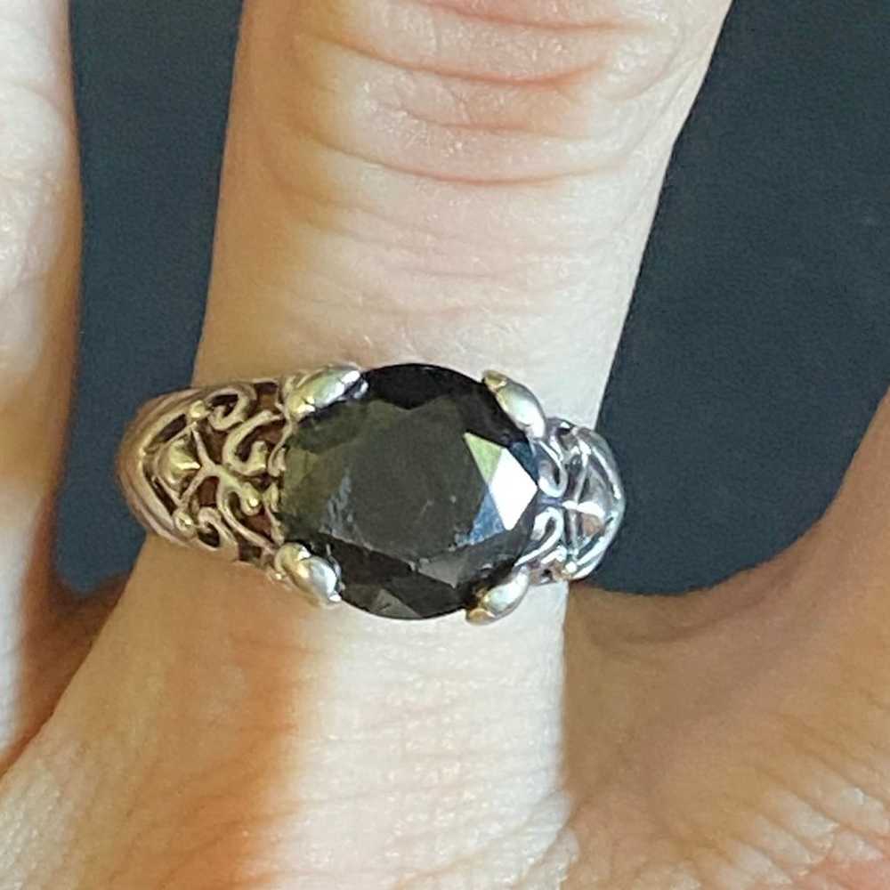 Vintage Sterling Silver Ornate Black Onyx Ring - image 2