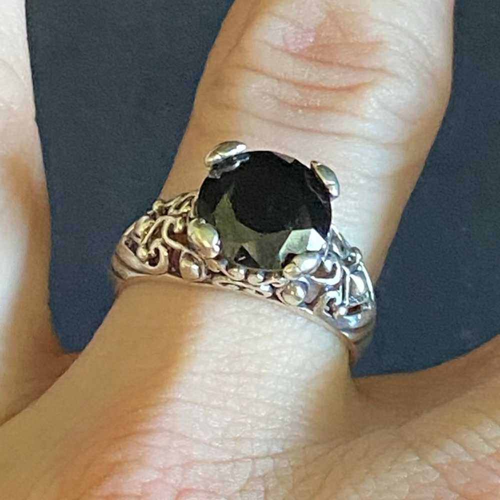 Vintage Sterling Silver Ornate Black Onyx Ring - image 3