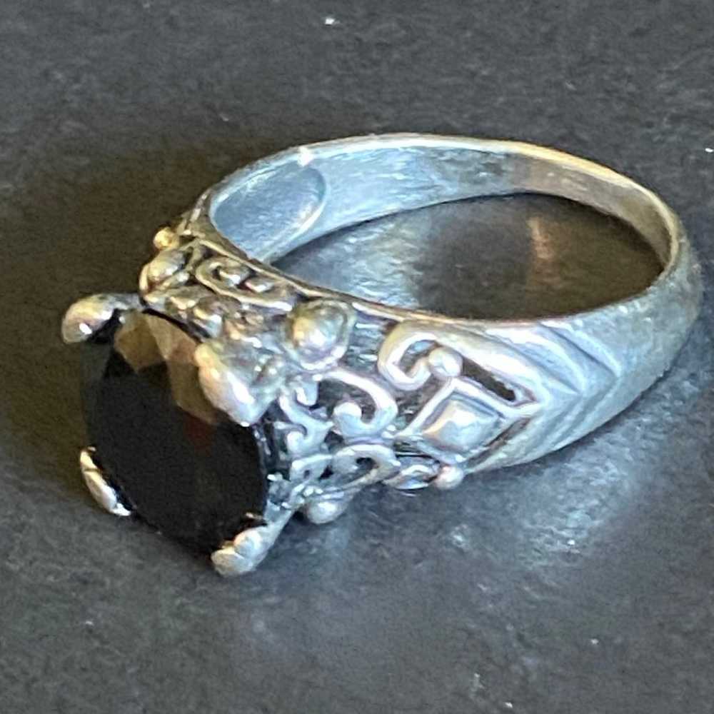 Vintage Sterling Silver Ornate Black Onyx Ring - image 4