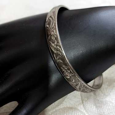 Vintage Silver Tone Floral & Chinese Symbols Brace