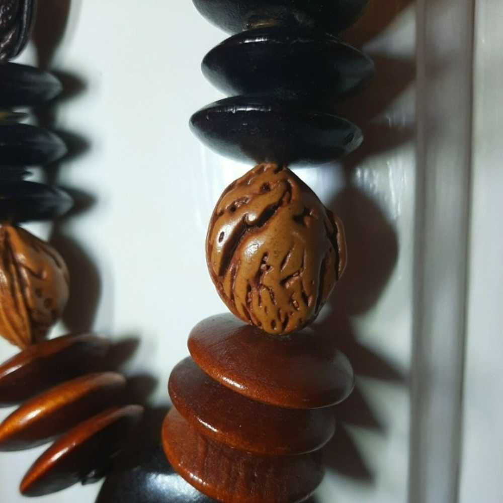 Vintage Chunky Carved Wood Brown Zebra Beaded Nec… - image 4