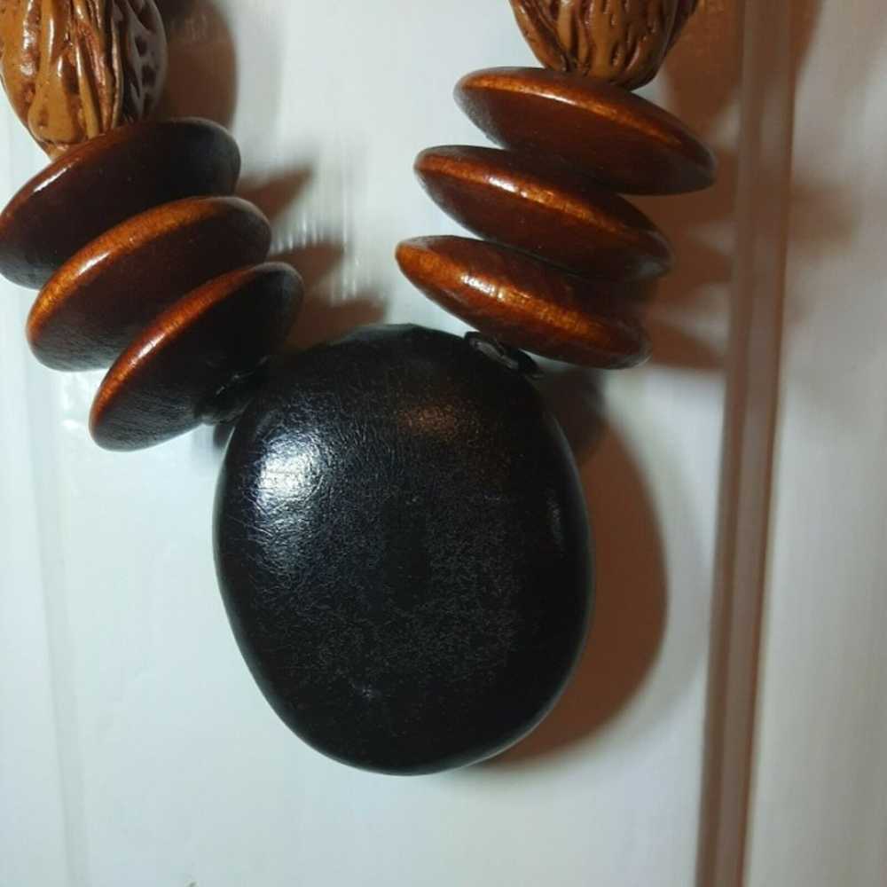 Vintage Chunky Carved Wood Brown Zebra Beaded Nec… - image 5