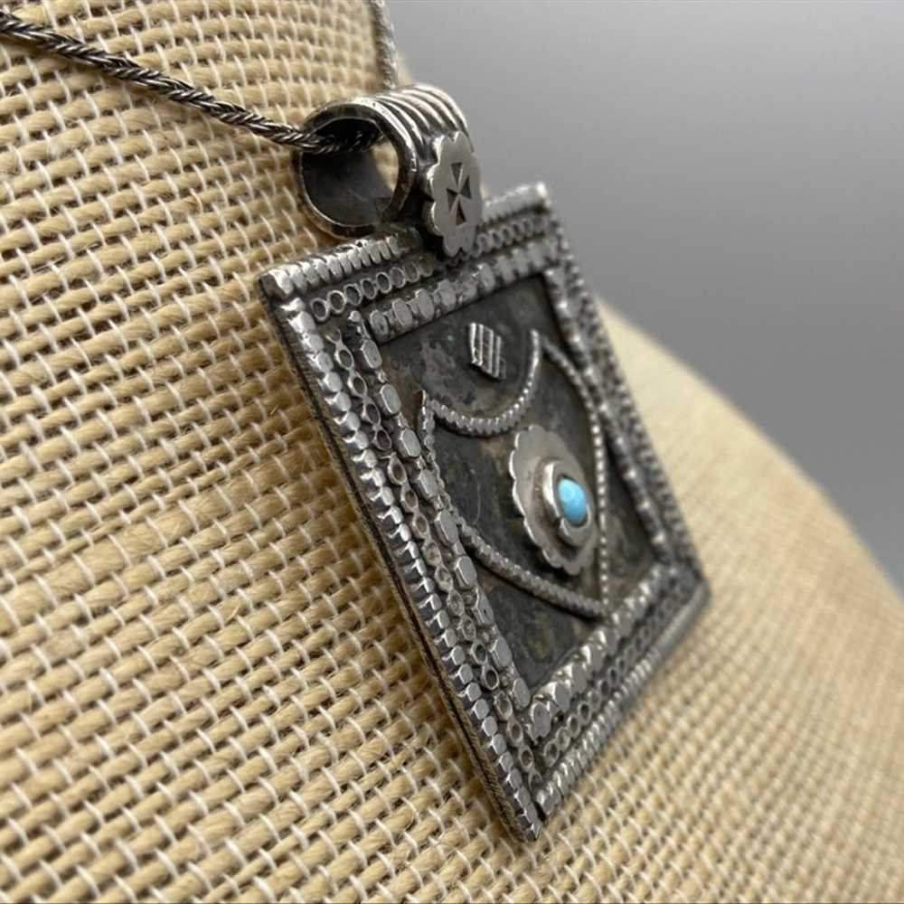 Vintage Sterling Silver Turquoise Accent Pendant … - image 4