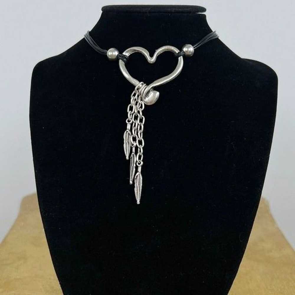 Vintage Y2K Black Silver Heart Pendant Choker - F… - image 2