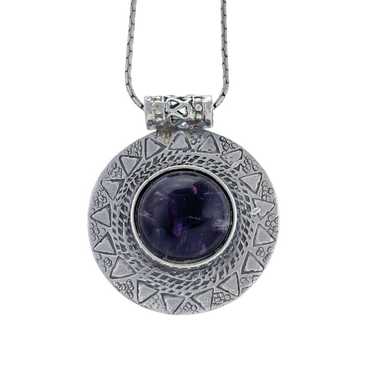 Vintage Sterling Silver 925 Amethyst Hamsa Hand O… - image 1