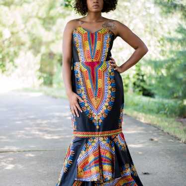 African Print Ankara Handmade Black Dashiki Busti… - image 1