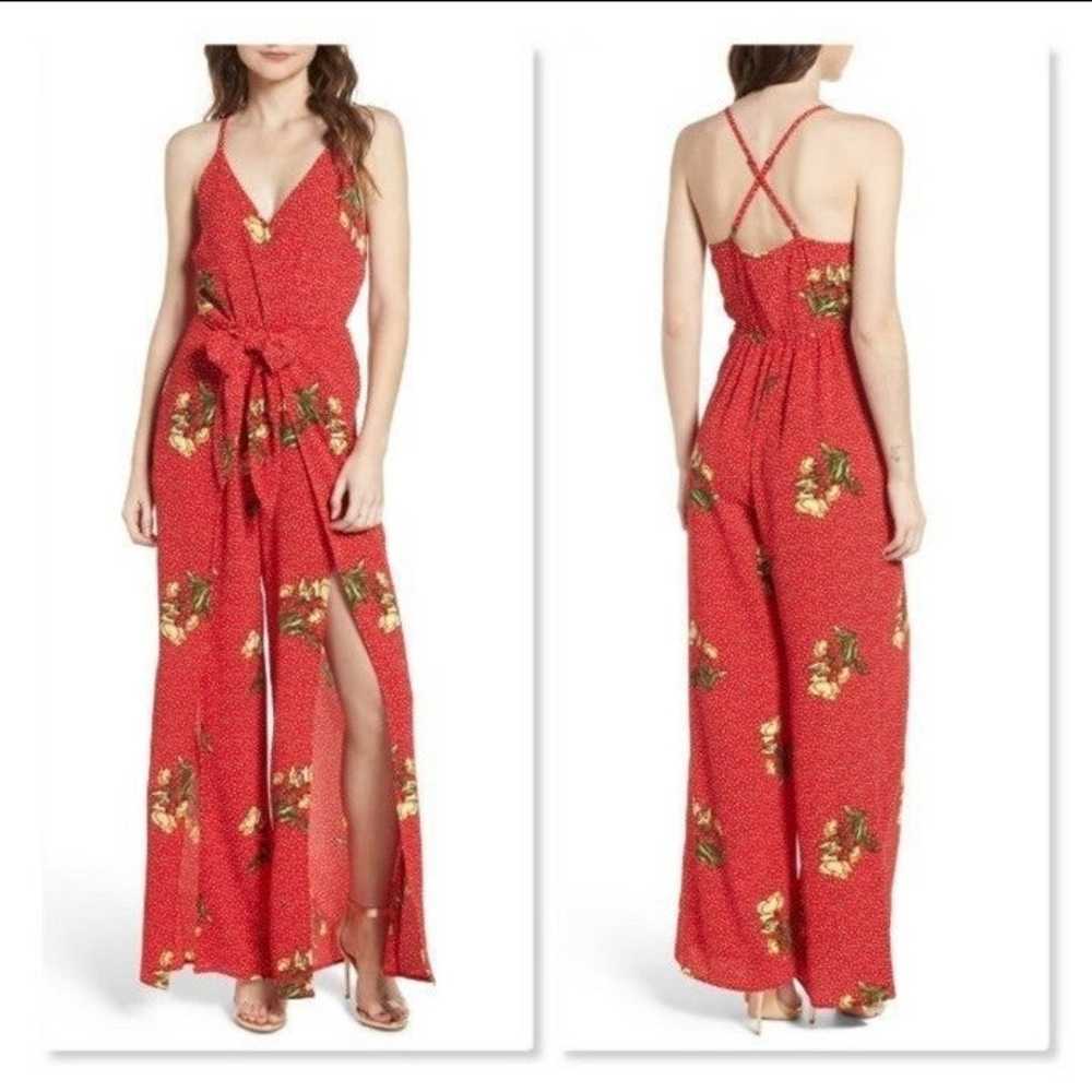 Socialite • Red Floral Slit Leg Strappy Jumpsuit … - image 2