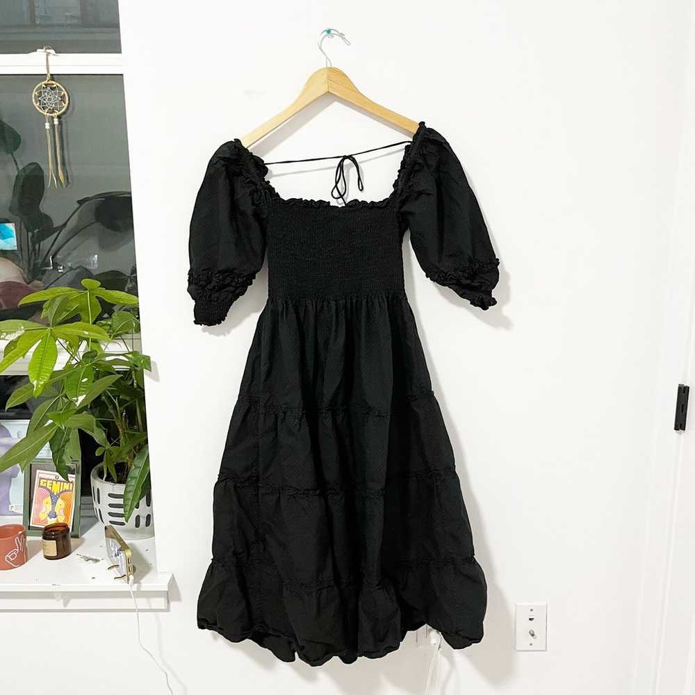 Hill House Black Smocked Nap Midi Dress Size Small - image 1