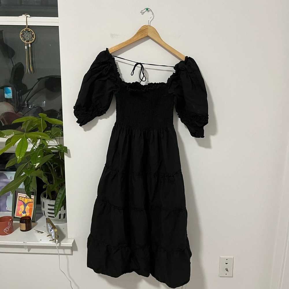 Hill House Black Smocked Nap Midi Dress Size Small - image 5