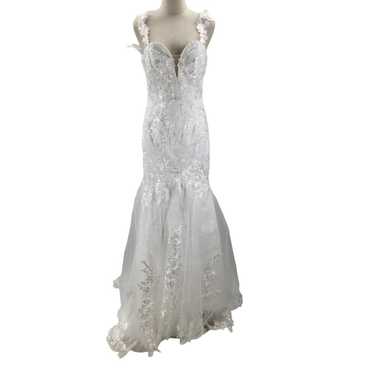 BRIDAL SZ 4 S White Lace Embroidered Mermaid Maxi… - image 1