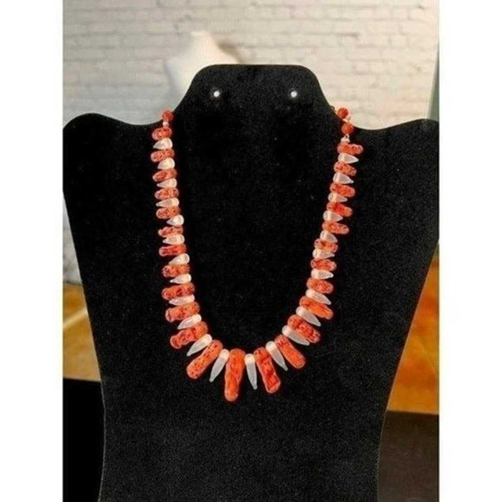 Vintage 50s Coral Art Glass Choker Necklace - image 6