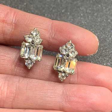 Vintage silvertone rhinestone Earrings -Bogoff-