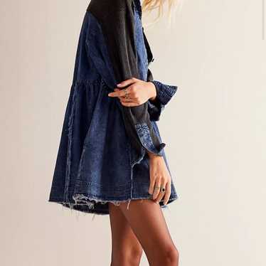 Free People Kenny Denim Mini Dress Ruffled Ri Det… - image 1