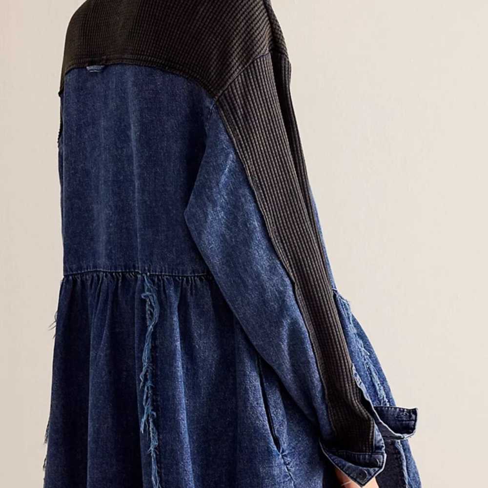 Free People Kenny Denim Mini Dress Ruffled Ri Det… - image 3