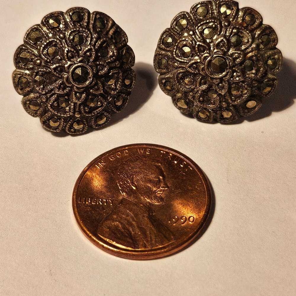 Vintage Sterling Silver Marcasite Stone Screw Bac… - image 3