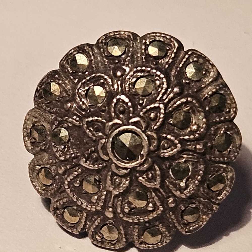 Vintage Sterling Silver Marcasite Stone Screw Bac… - image 6