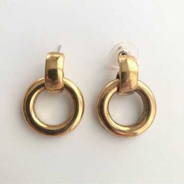 Vintage brass gold plated door knocker earrings - image 1