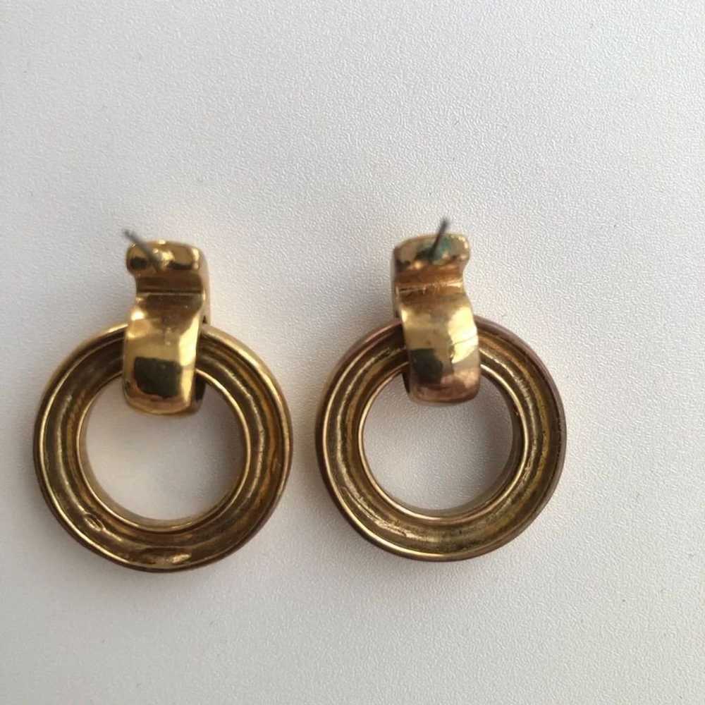 Vintage brass gold plated door knocker earrings - image 2