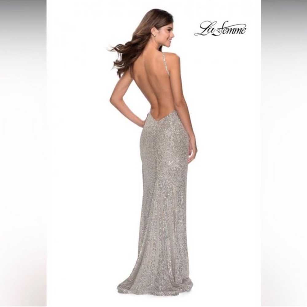 LA FEMME 28529 sliver sequin open back slit gown - image 2