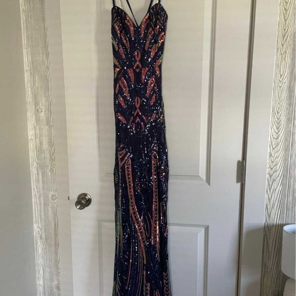 Navy blue sequin prom dress - image 4