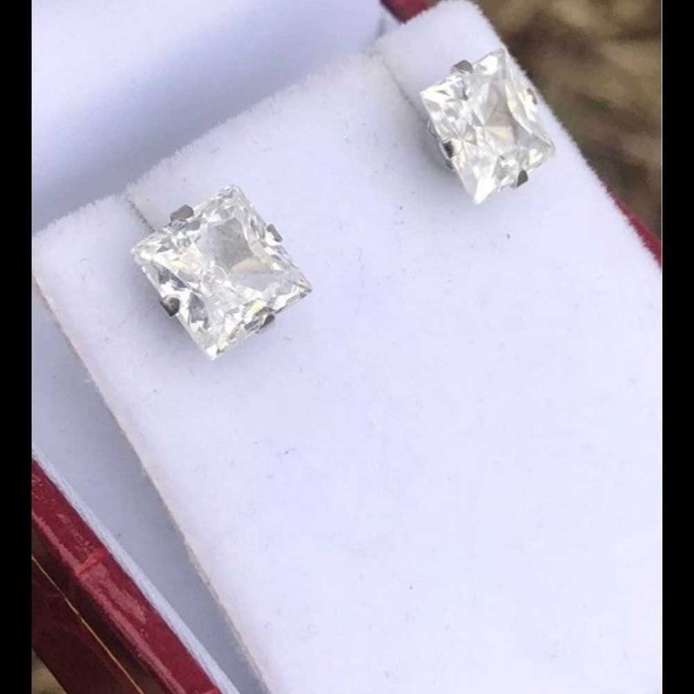 18K WHITE gold diamond earrings - image 3