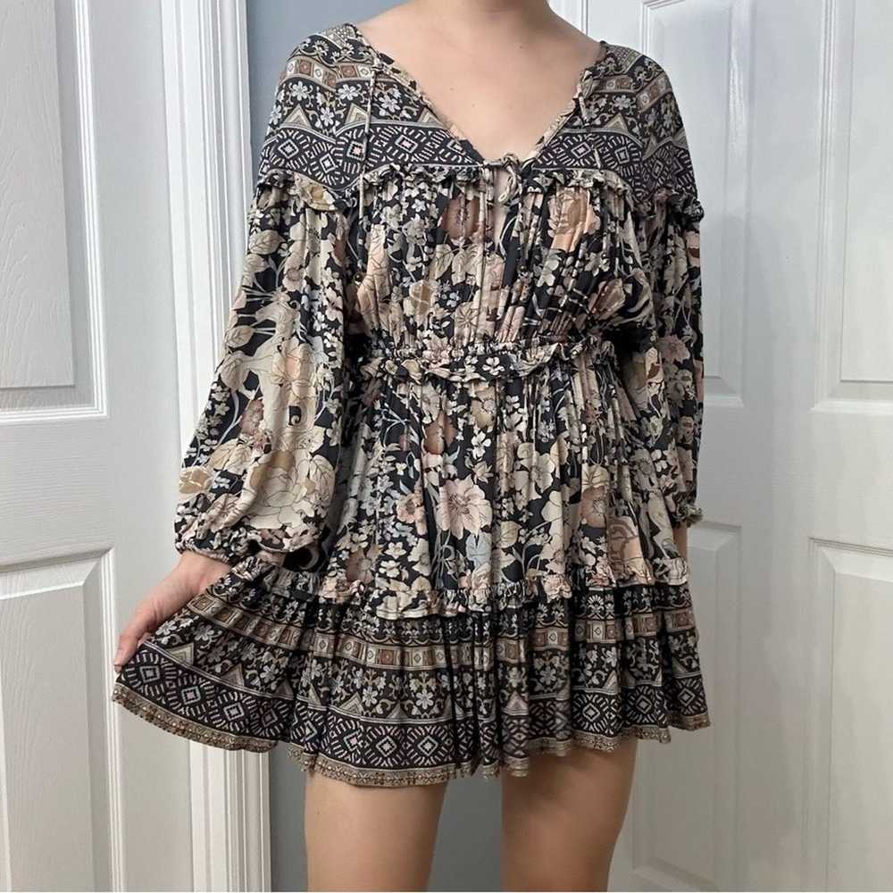 Spell Mini Dress Long Sleeve Boho Gray Floral Pla… - image 2